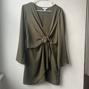 Topshop Green Long Sleeve Dress